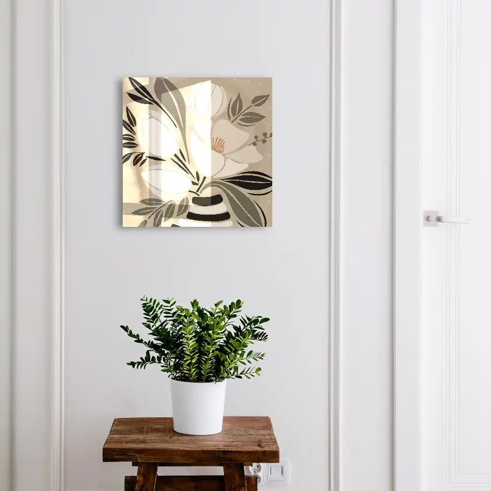 Armoire à clés composition florale beige et noire