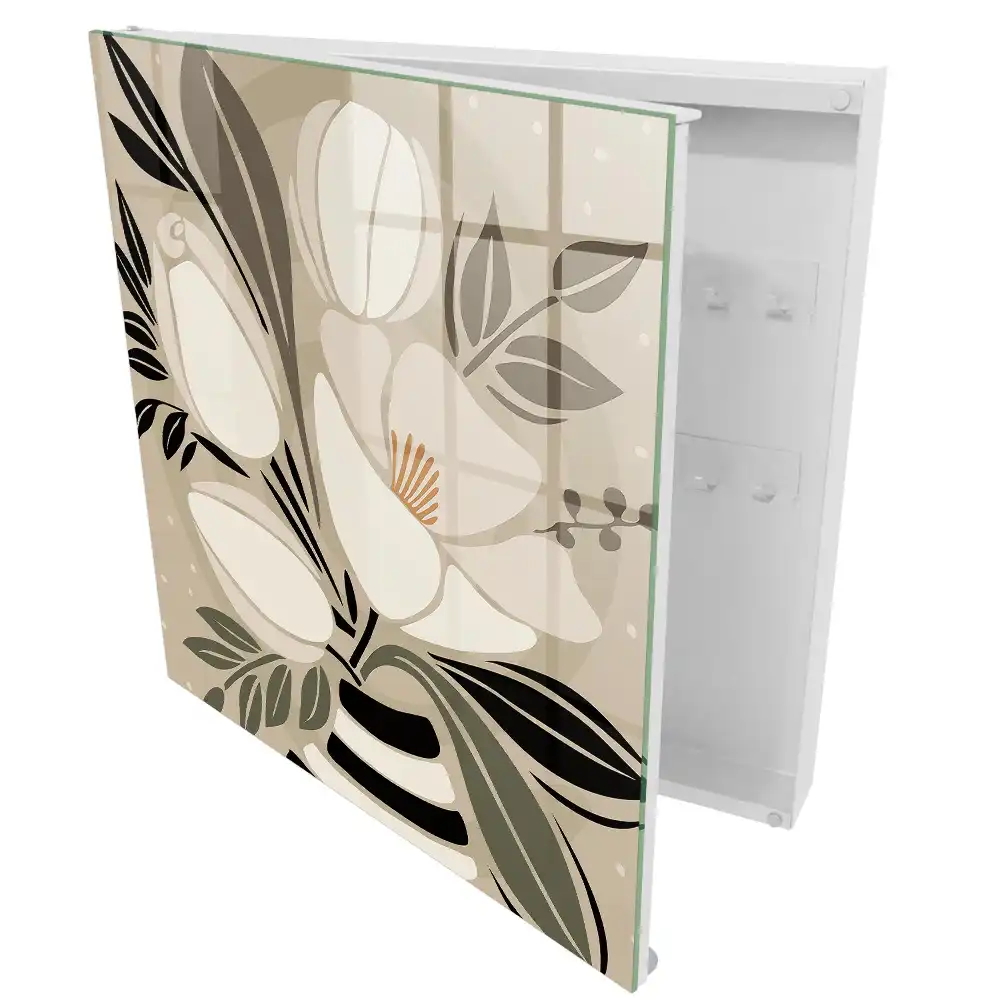 Armoire à clés composition florale beige et noire