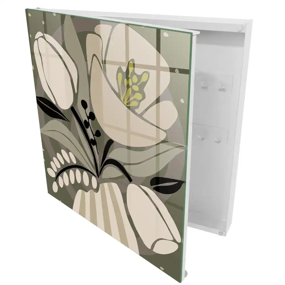 Boîte à clés murale motifs végétaux aux couleurs délicates