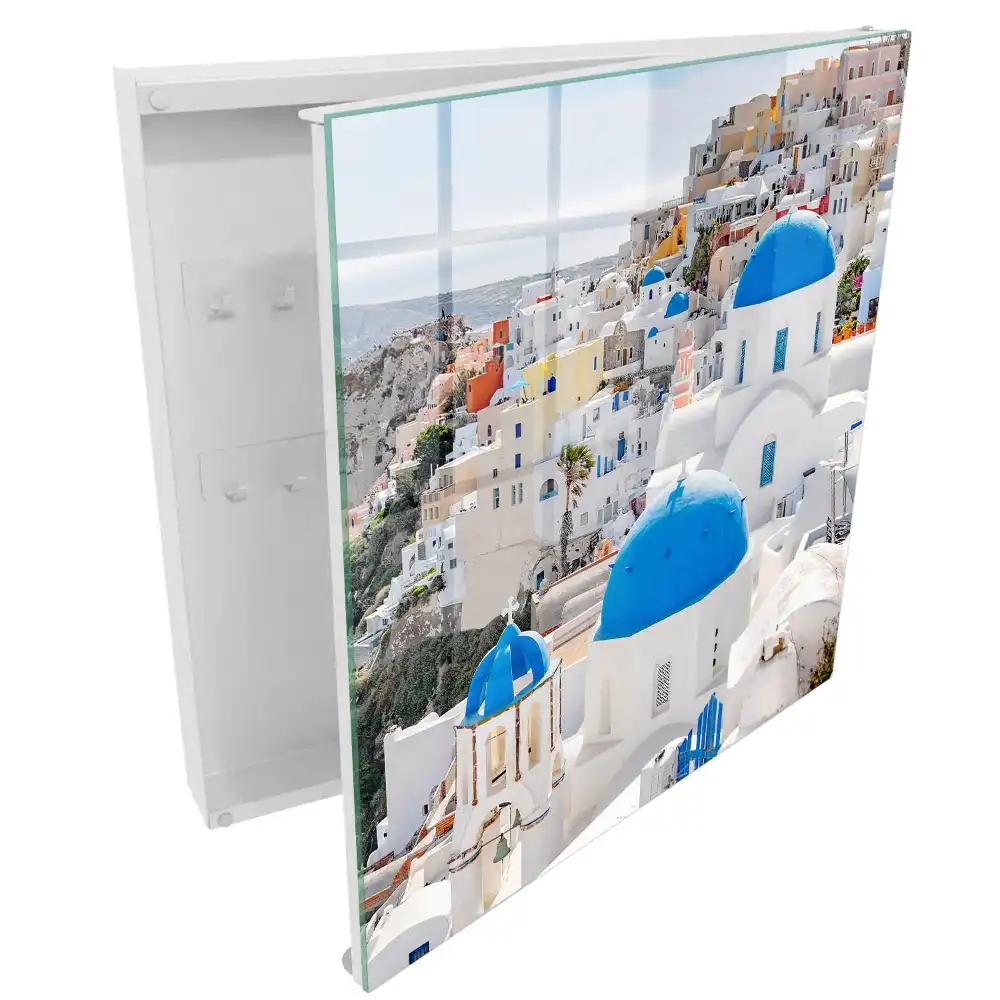 Boîte à clés maisons blanches à dômes bleus