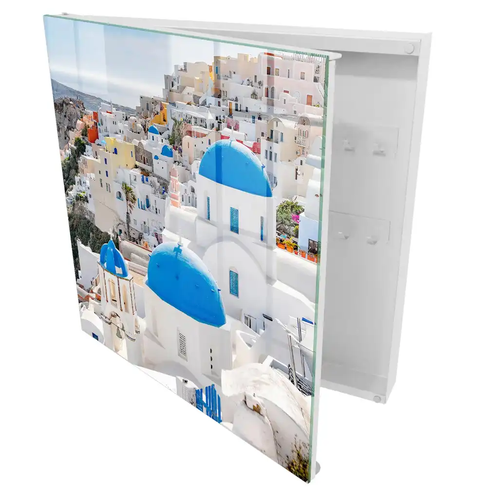 Boîte à clés maisons blanches à dômes bleus