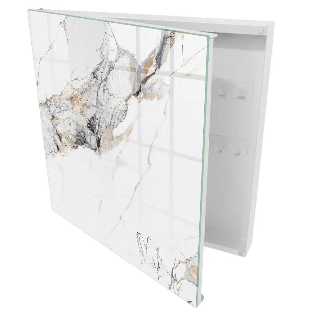 Armoire à clés veines beiges et grises sur fond blanc