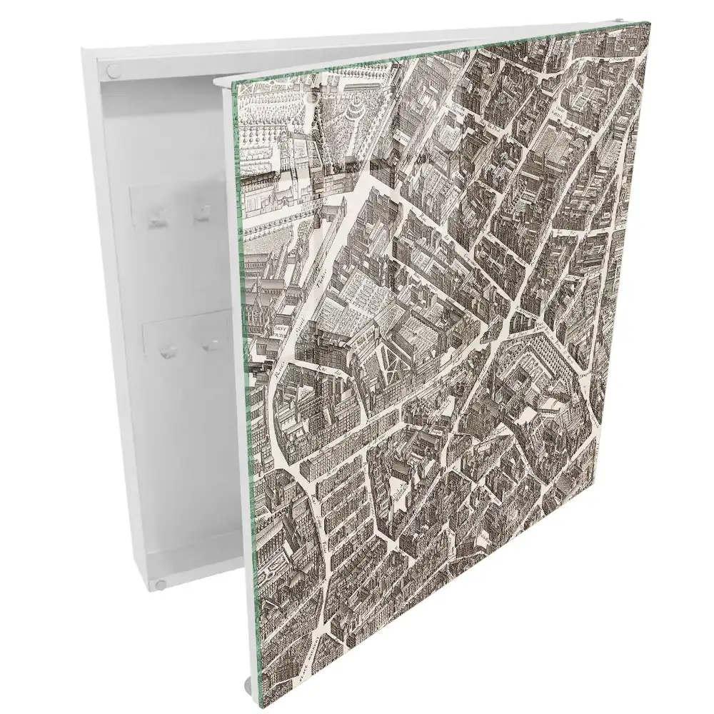 Boîte à clés murale plan de ville détaillé dans un style classique