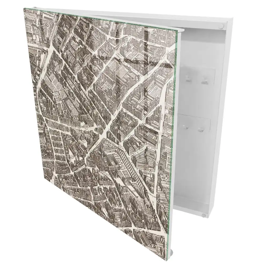 Boîte à clés murale plan de ville détaillé dans un style classique