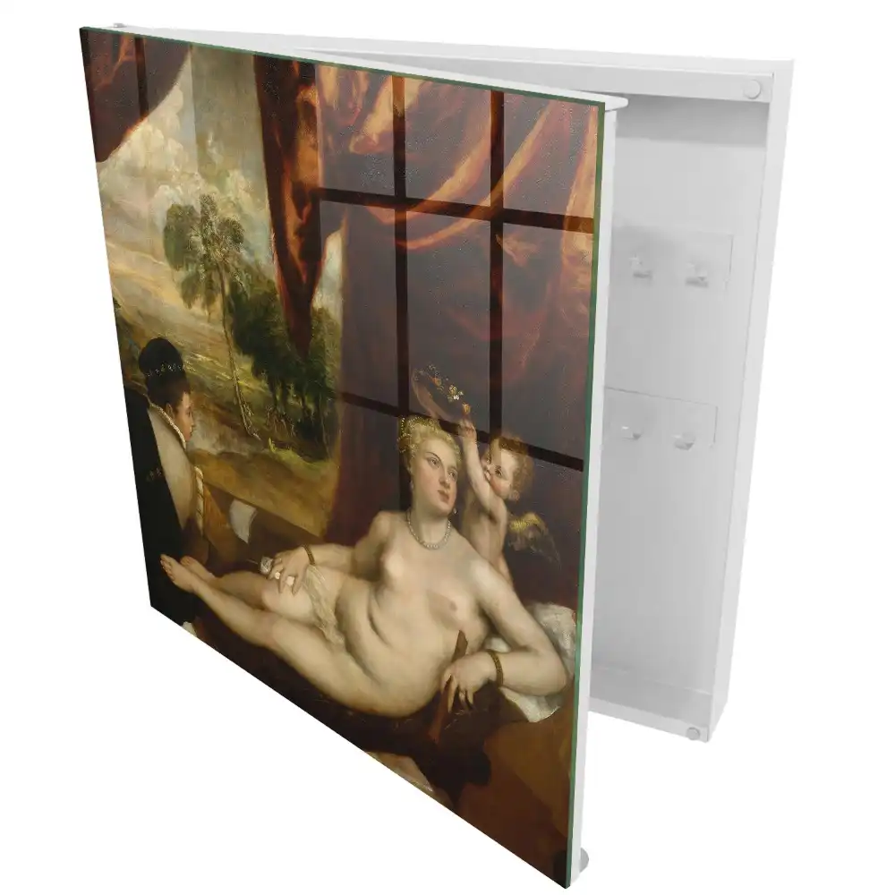 Boîte à clés scène de la Renaissance avec une femme et un ange