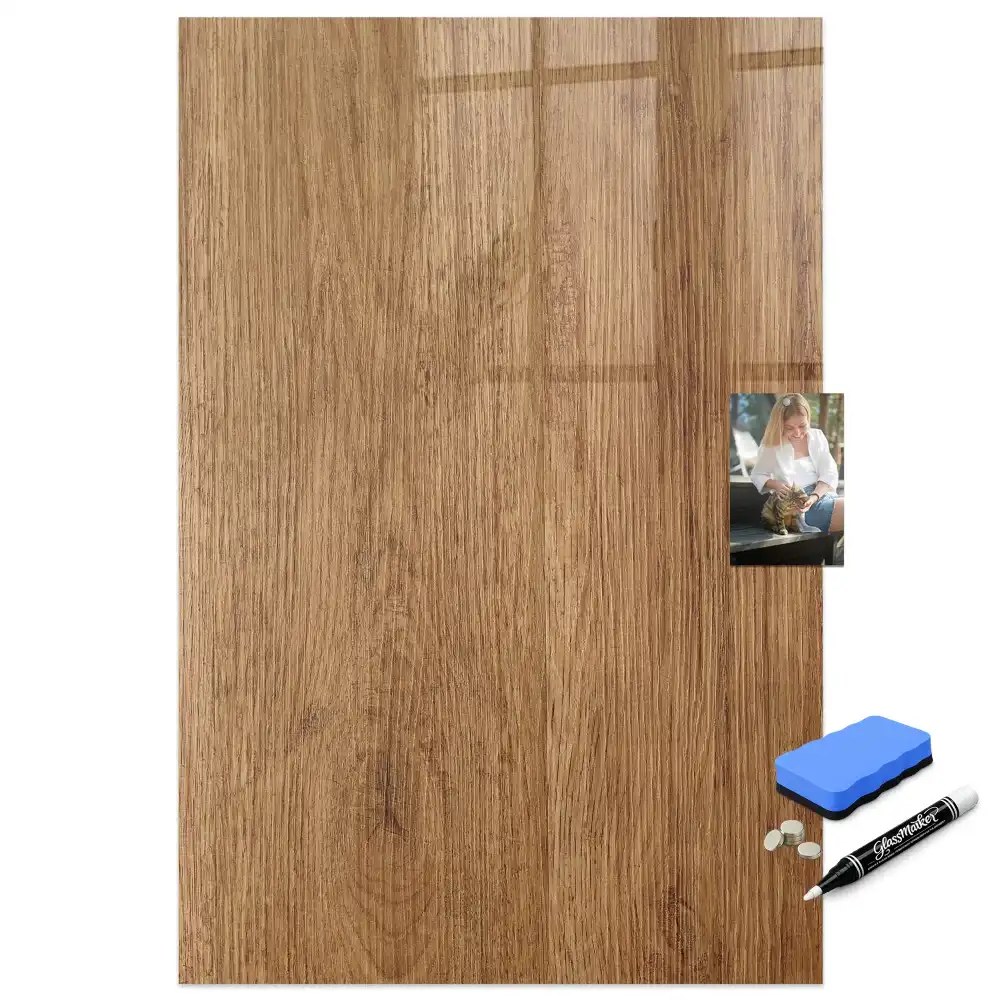 Tableau magnétique effaçable en bois brun clair