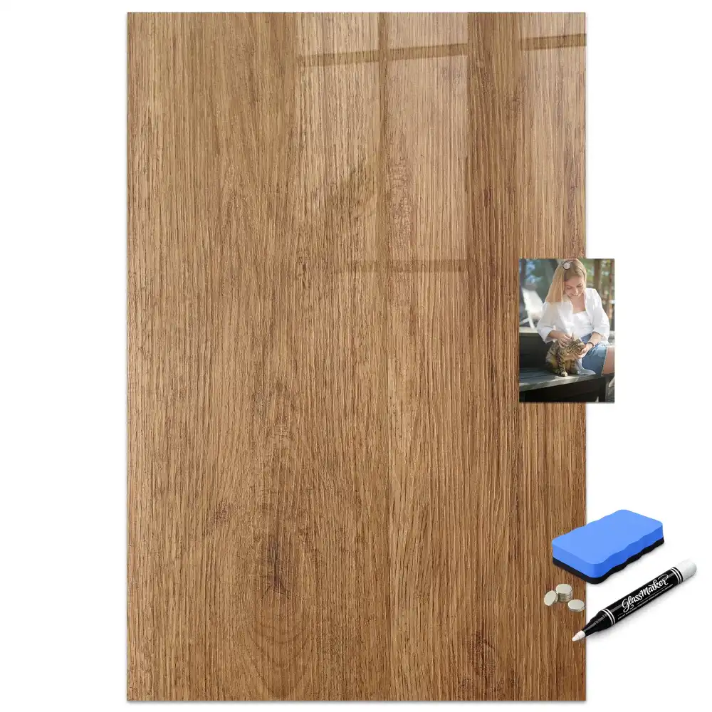 Tableau magnétique effaçable en bois brun clair