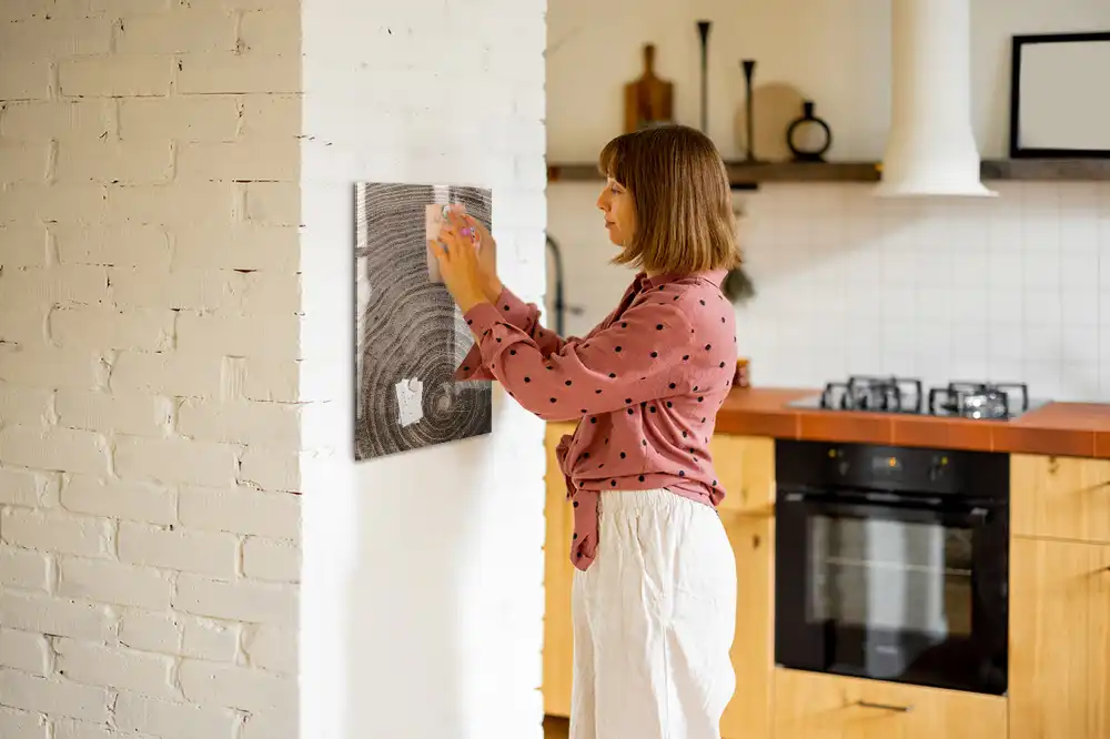 Tableau magnétique effaçable avec anneaux en bois