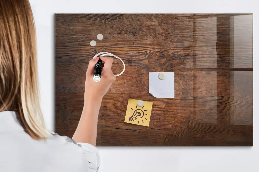 Tableau blanc magnétique effaçable à sec finition vieux chêne