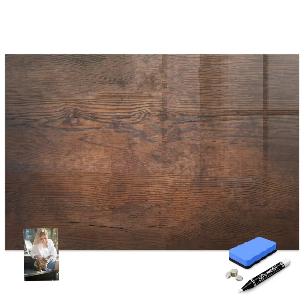 Tableau blanc magnétique effaçable à sec finition vieux chêne