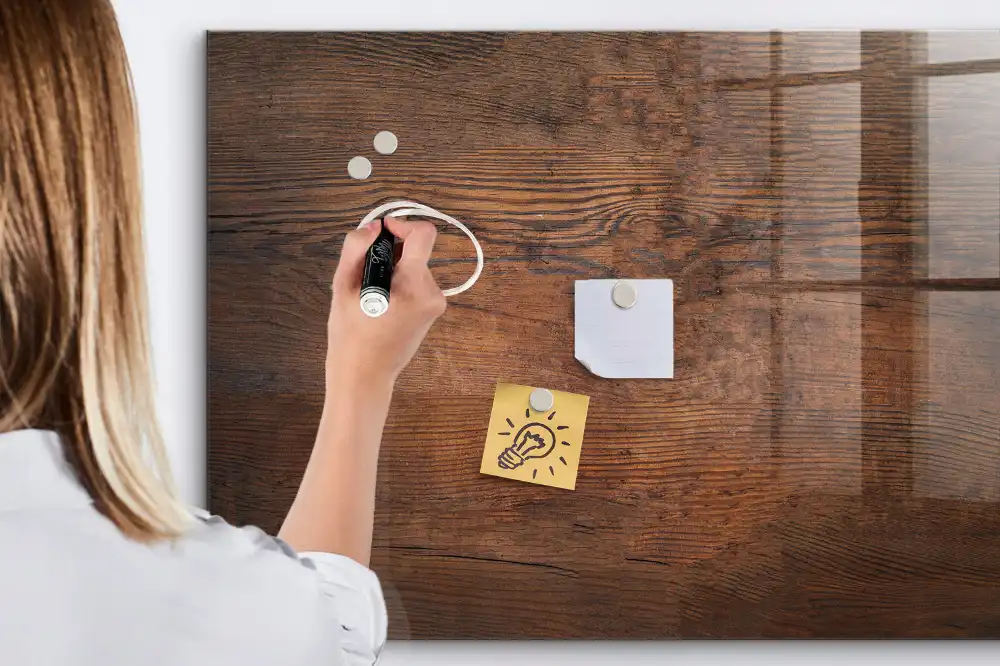 Tableau blanc magnétique effaçable à sec finition vieux chêne