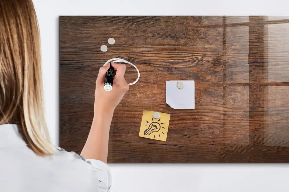 Tableau blanc magnétique effaçable à sec finition vieux chêne