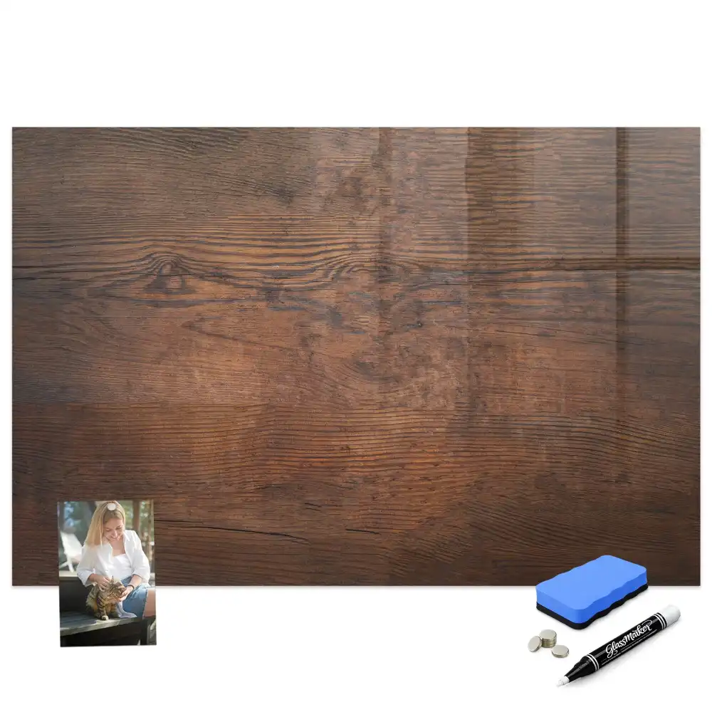 Tableau blanc magnétique effaçable à sec finition vieux chêne
