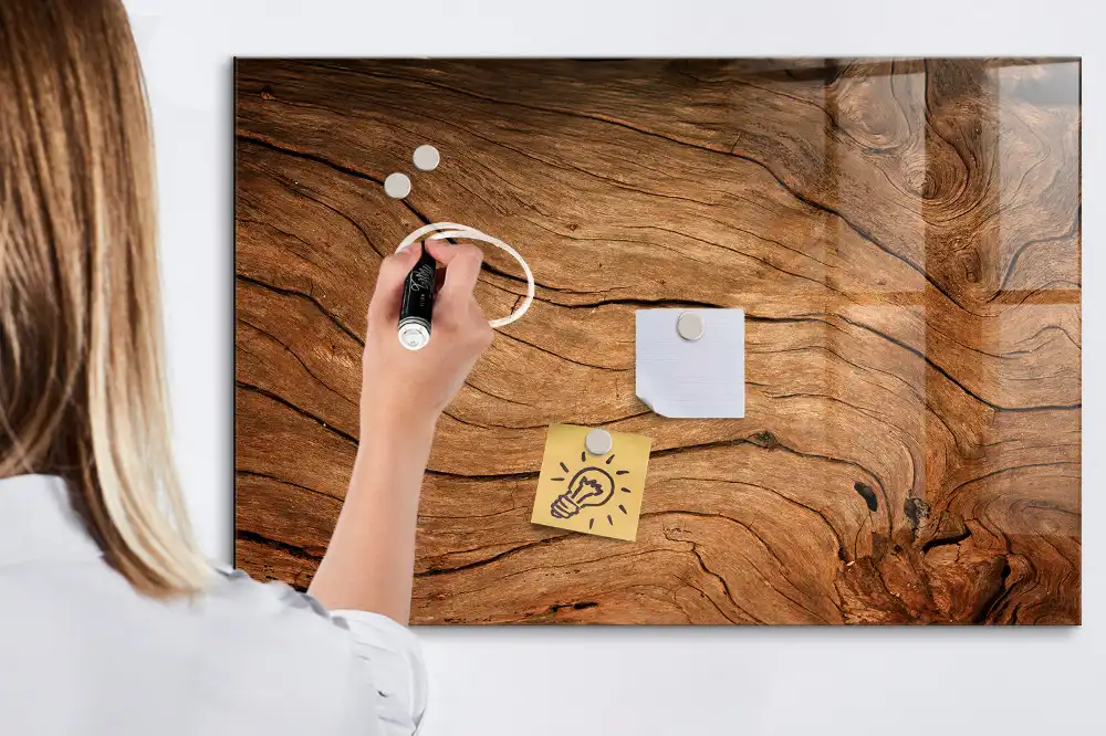 Tableau blanc magnétique effaçable à sec aspect bois vieilli