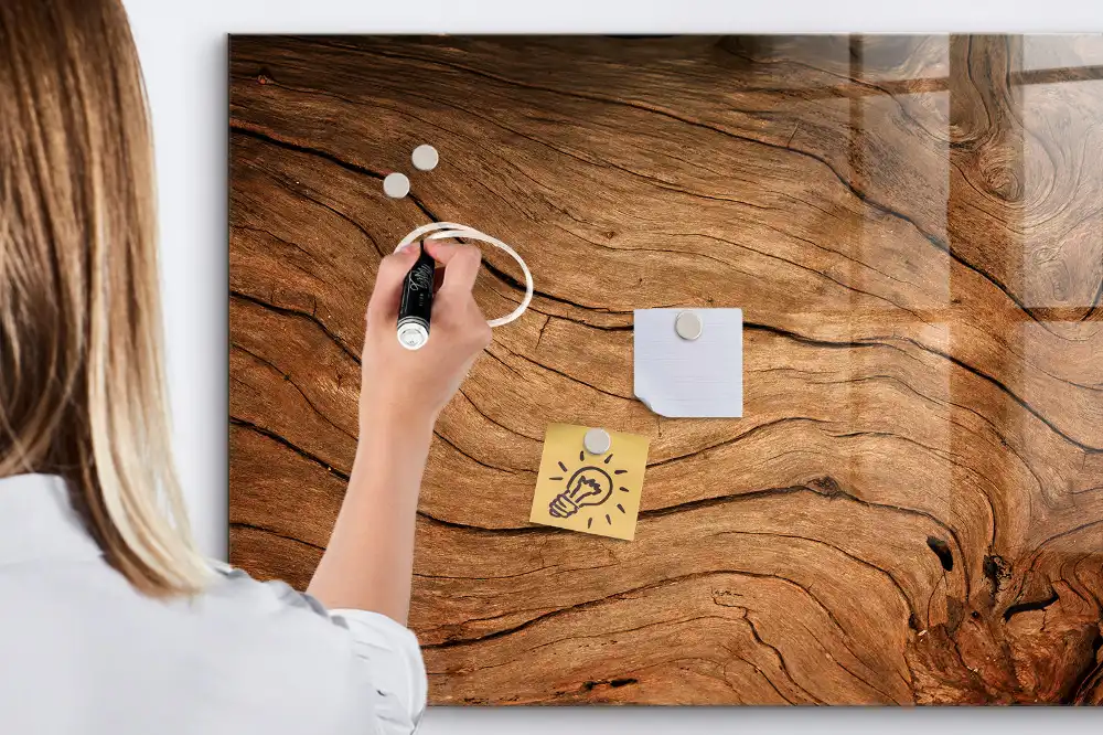 Tableau blanc magnétique effaçable à sec aspect bois vieilli