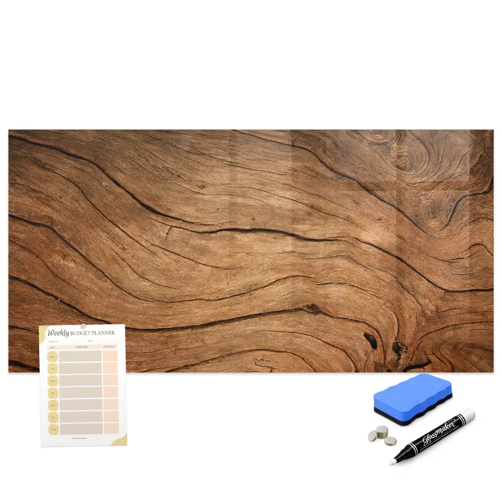 Tableau blanc magnétique effaçable à sec aspect bois vieilli