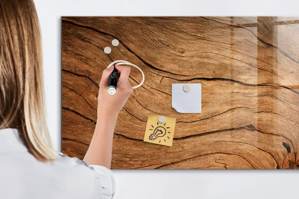 Tableau blanc magnétique effaçable à sec aspect bois vieilli