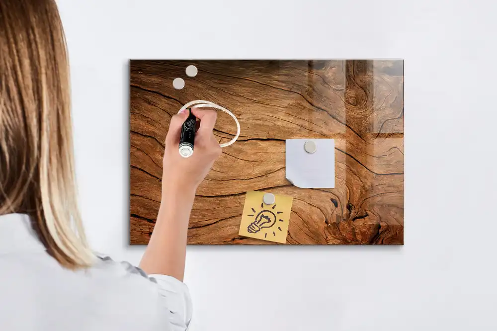 Tableau blanc magnétique effaçable à sec aspect bois vieilli