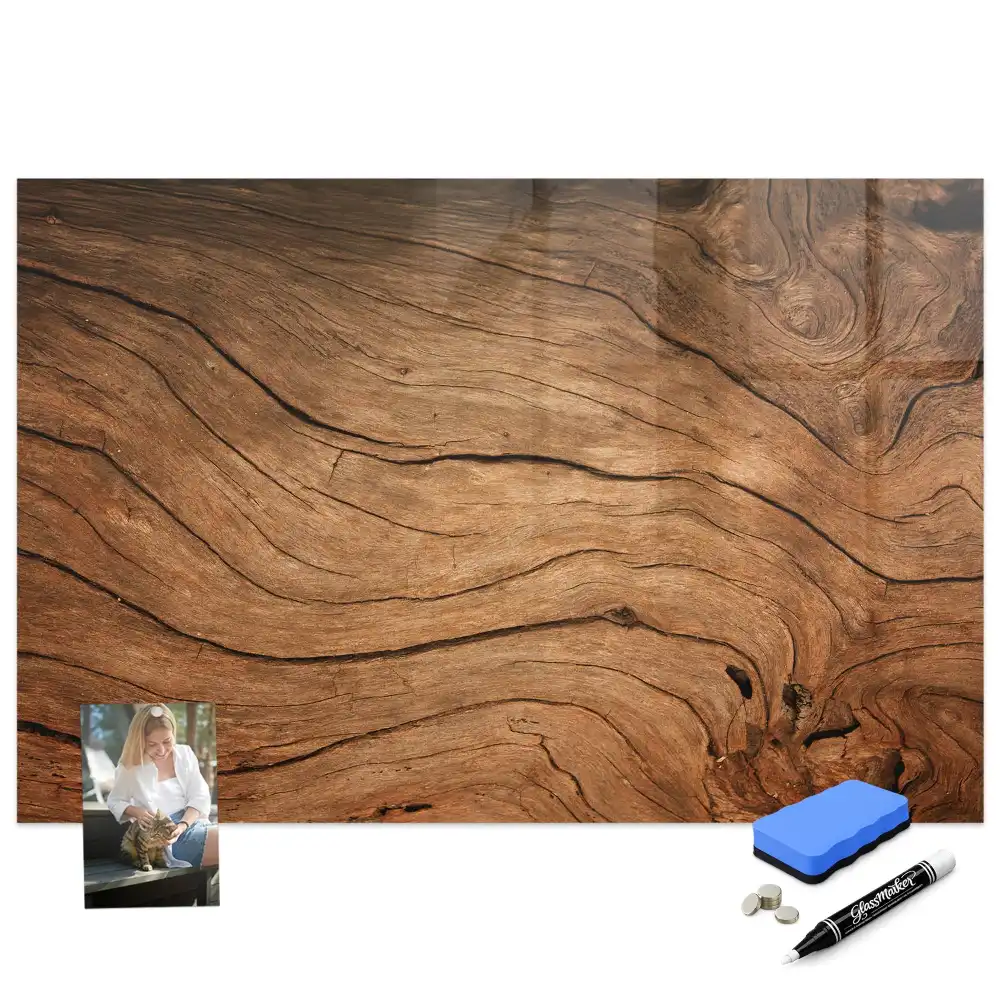 Tableau blanc magnétique effaçable à sec aspect bois vieilli