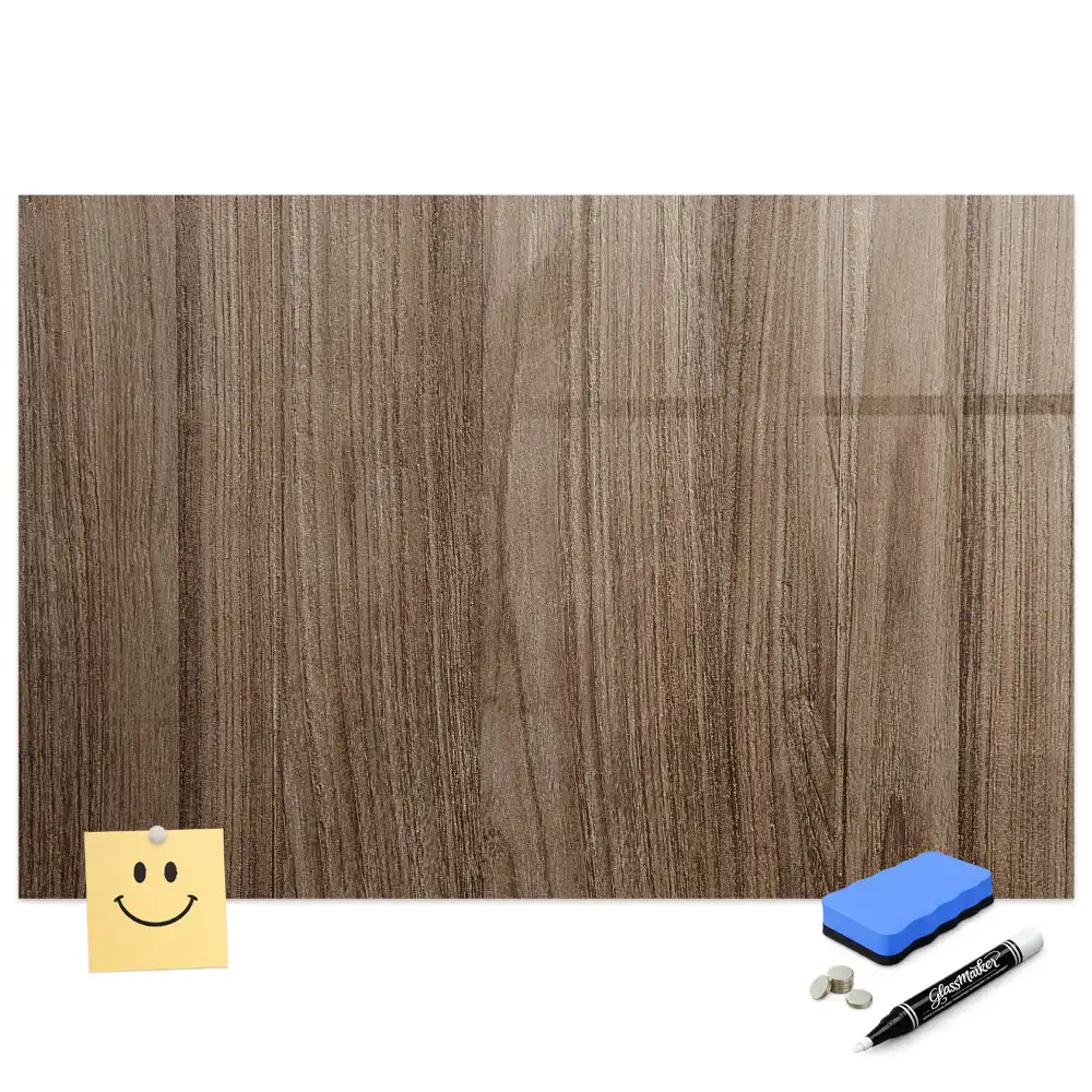 Tableau blanc magnétique effaçable à sec avec cadre en chêne foncé