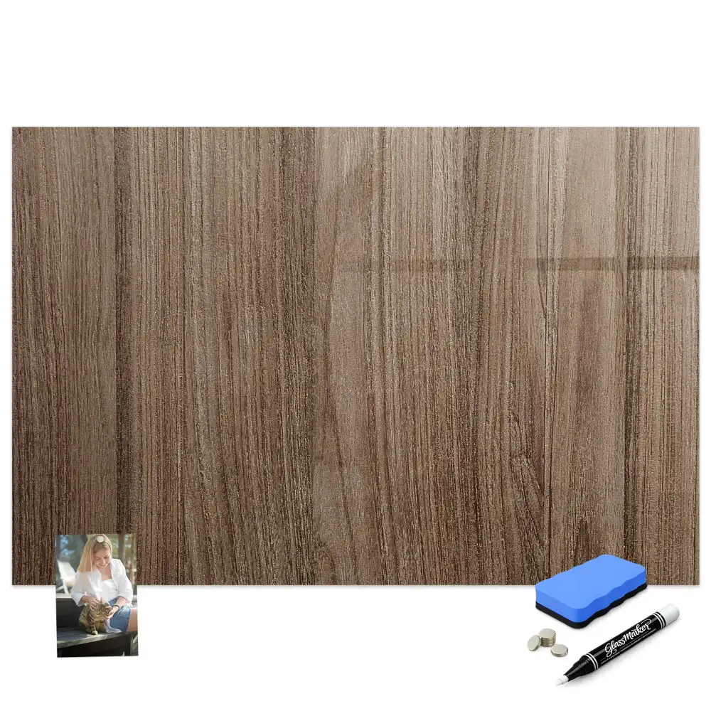 Tableau blanc magnétique effaçable à sec avec cadre en chêne foncé
