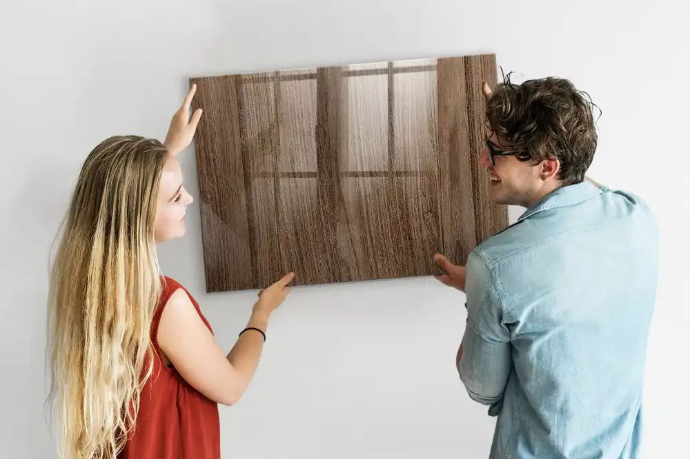 Tableau blanc magnétique effaçable à sec avec cadre en chêne foncé