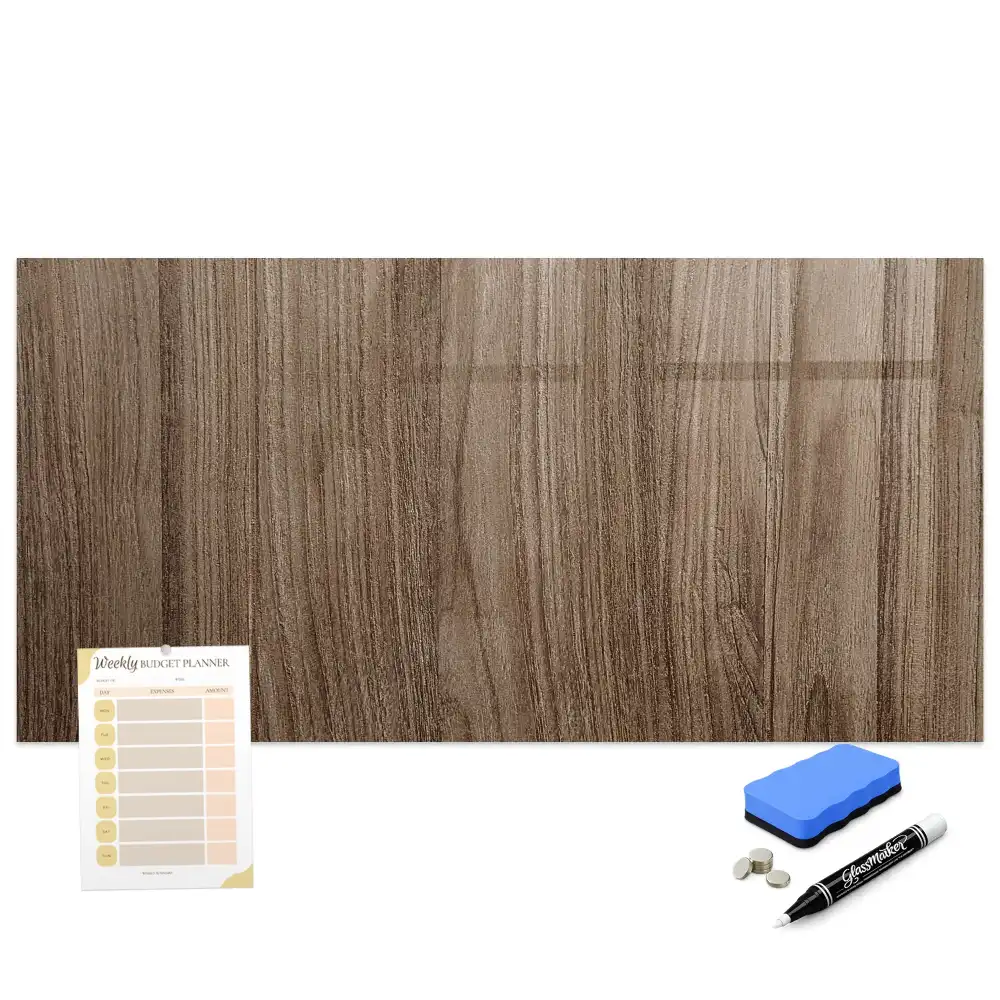 Tableau blanc magnétique effaçable à sec avec cadre en chêne foncé