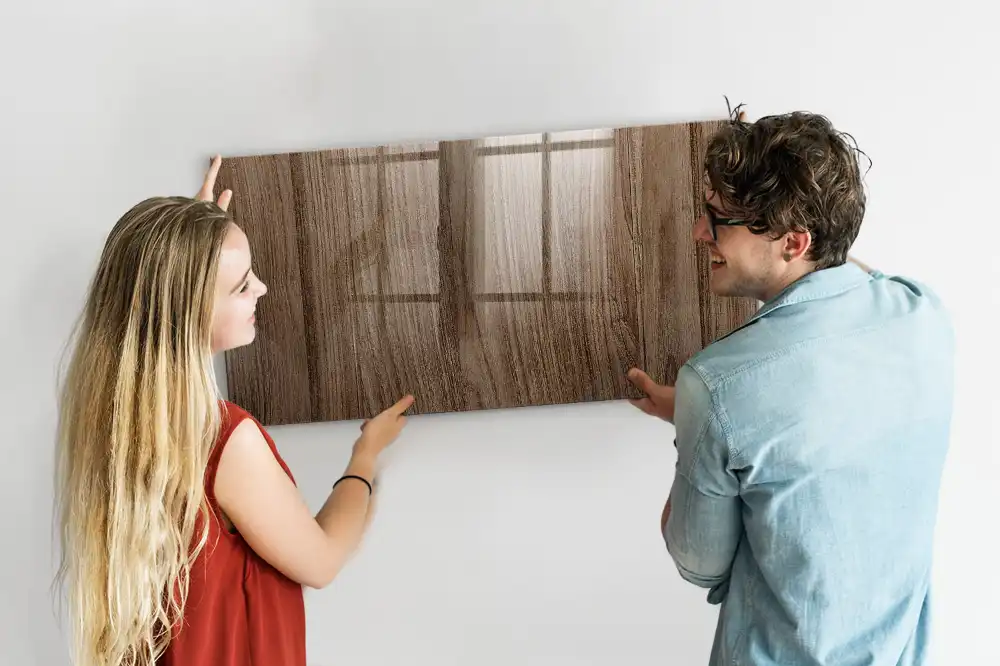 Tableau blanc magnétique effaçable à sec avec cadre en chêne foncé