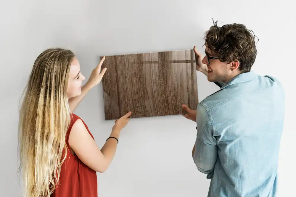 Tableau blanc magnétique effaçable à sec avec cadre en chêne foncé