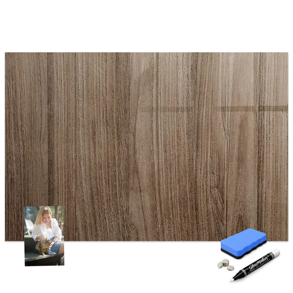 Tableau blanc magnétique effaçable à sec avec cadre en chêne foncé