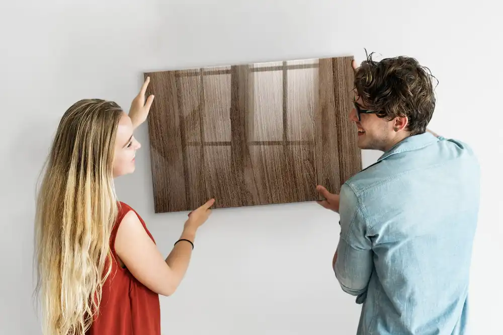 Tableau blanc magnétique effaçable à sec avec cadre en chêne foncé
