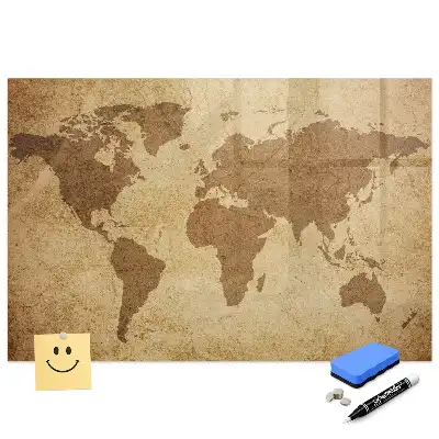 Tableau blanc magnétique effaçable à sec avec carte du monde ancienne en arrière-plan