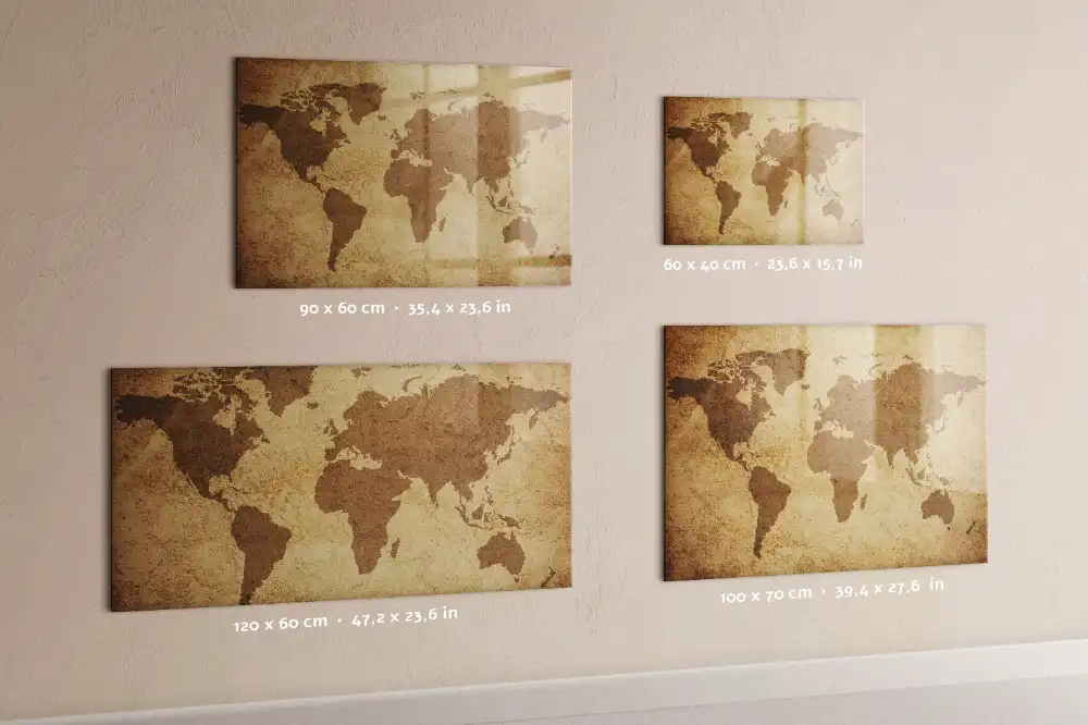 Tableau blanc magnétique effaçable à sec avec carte du monde ancienne en arrière-plan