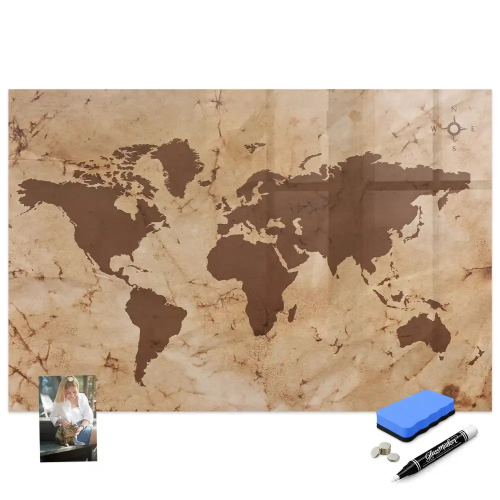 Tableau magnétique avec feutre et carte du monde historique