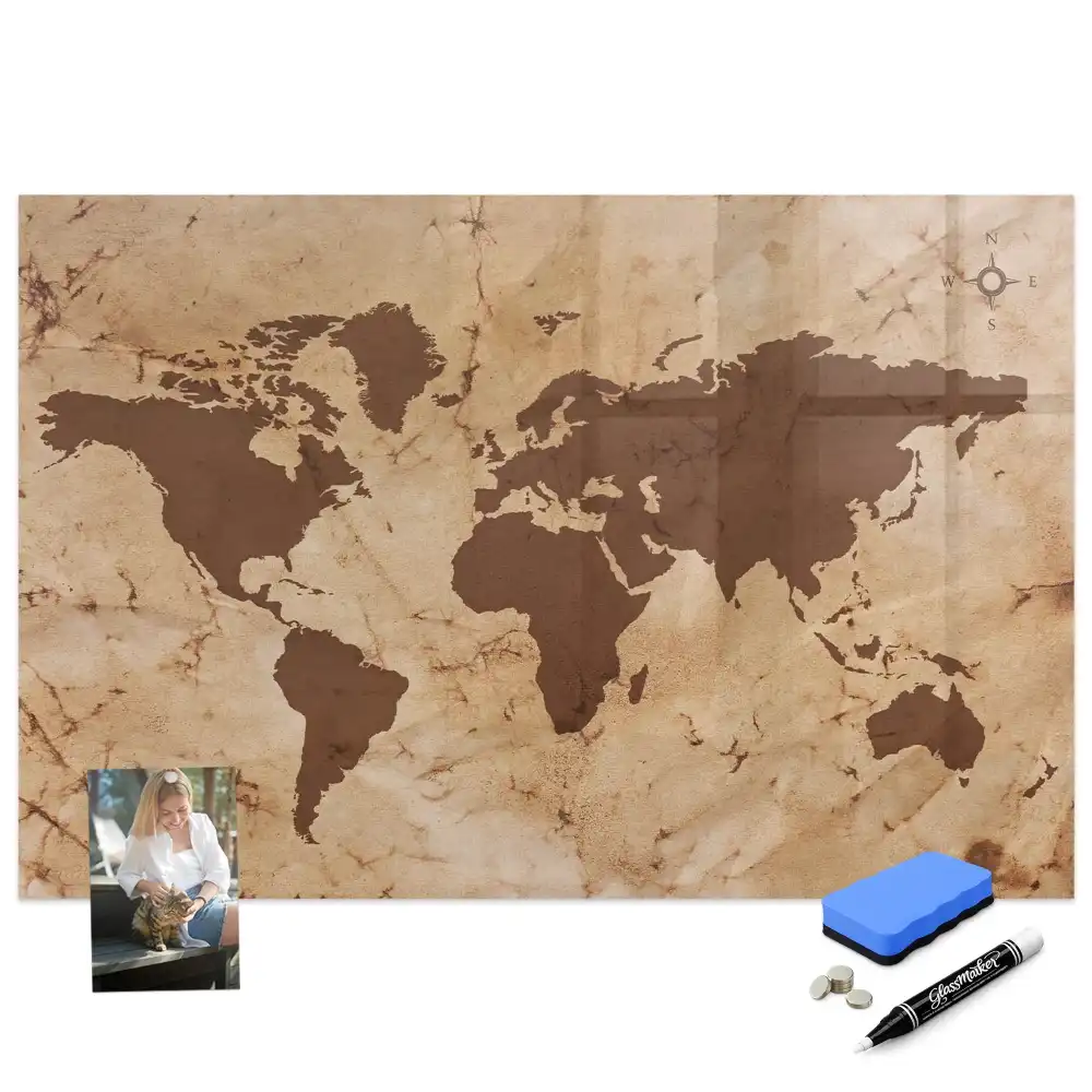 Tableau magnétique avec feutre et carte du monde historique