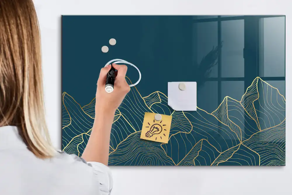 Tableau blanc magnétique effaçable à sec motif paysage de montagne esquissé