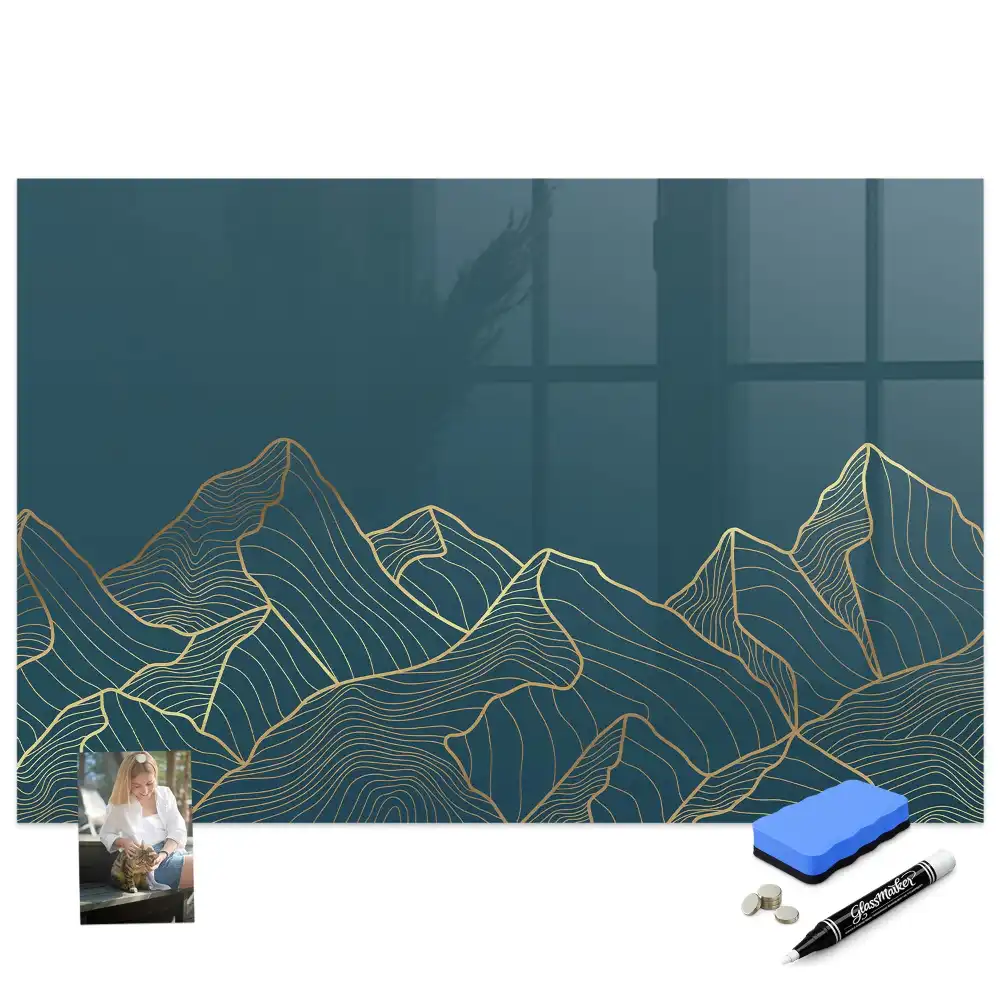 Tableau blanc magnétique effaçable à sec motif paysage de montagne esquissé