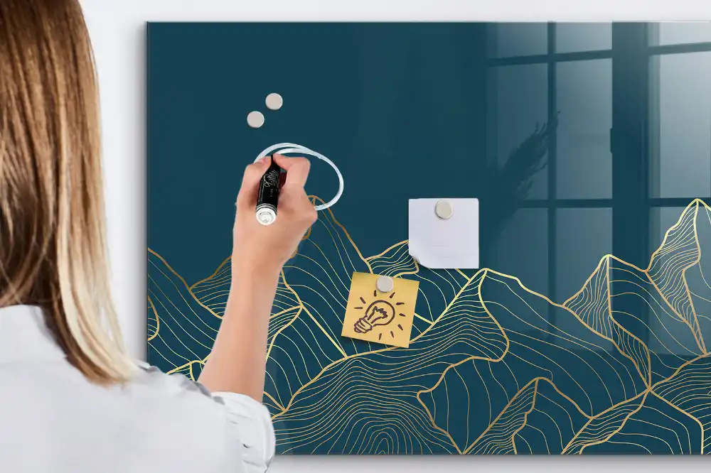 Tableau blanc magnétique effaçable à sec motif paysage de montagne esquissé