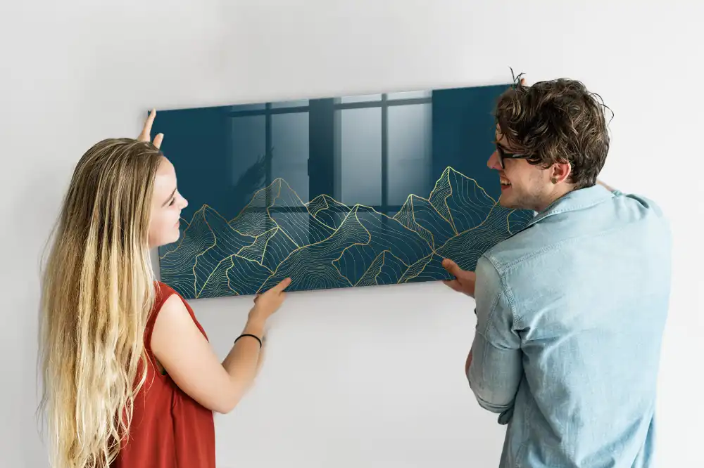 Tableau blanc magnétique effaçable à sec motif paysage de montagne esquissé