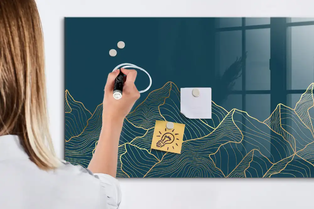 Tableau blanc magnétique effaçable à sec motif paysage de montagne esquissé