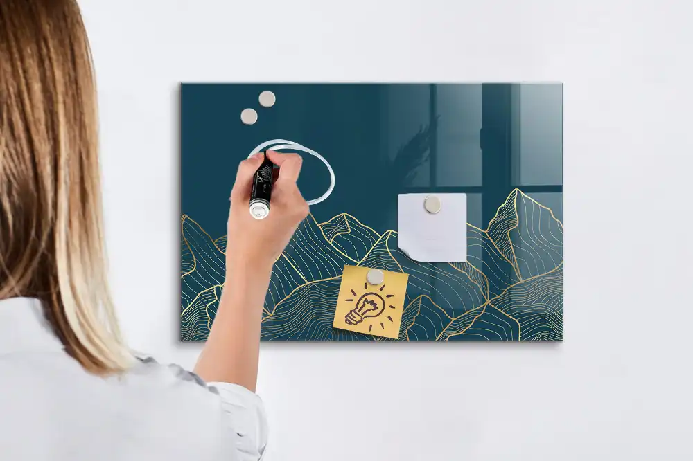 Tableau blanc magnétique effaçable à sec motif paysage de montagne esquissé