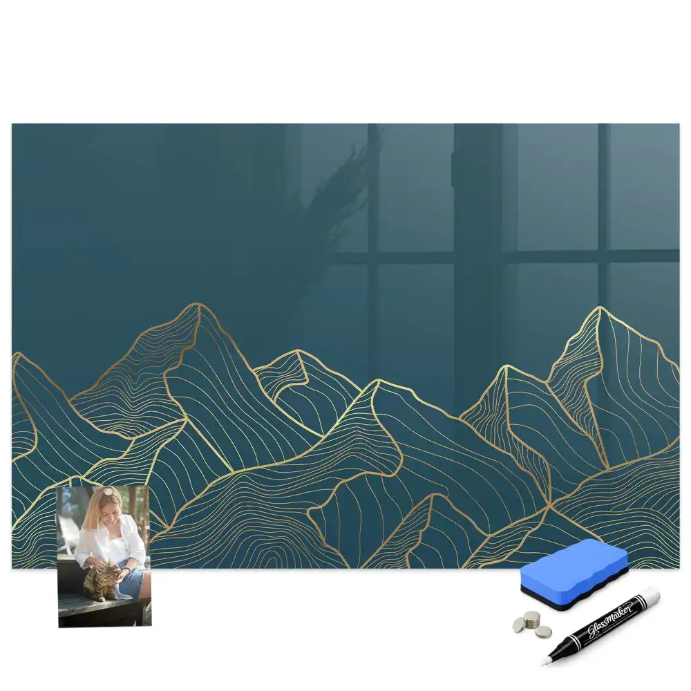 Tableau blanc magnétique effaçable à sec motif paysage de montagne esquissé