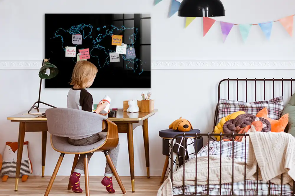 Tableau magnétique carte du monde avec feutre