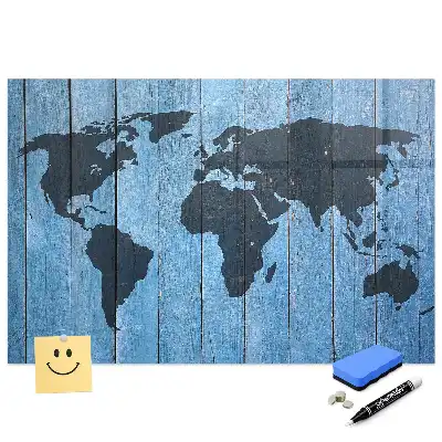 Tableau magnétique carte du monde sur bois avec feutre