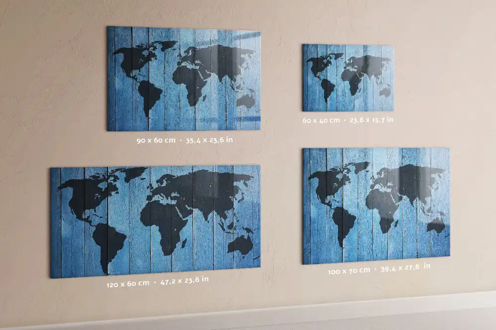 Tableau magnétique carte du monde sur bois avec feutre
