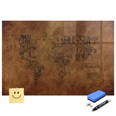 Tableau blanc magnétique effaçable avec carte du monde et noms des pays