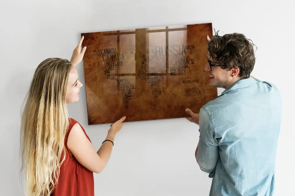 Tableau blanc magnétique effaçable avec carte du monde et noms des pays