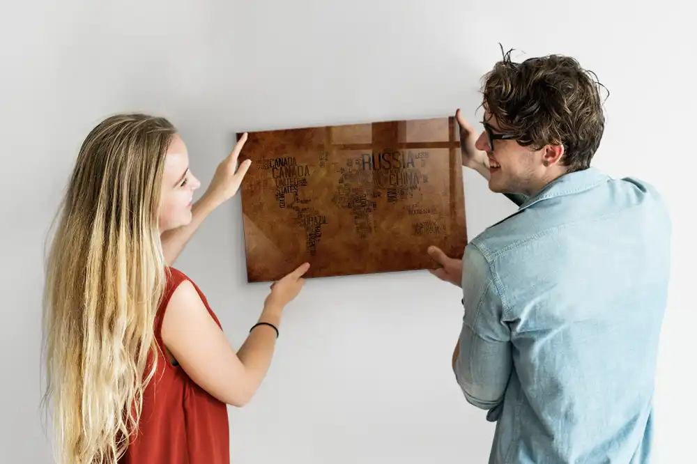 Tableau blanc magnétique effaçable avec carte du monde et noms des pays
