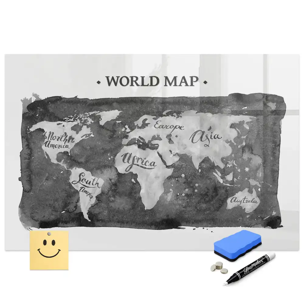 Tableau magnétique carte du monde stylisée avec feutre
