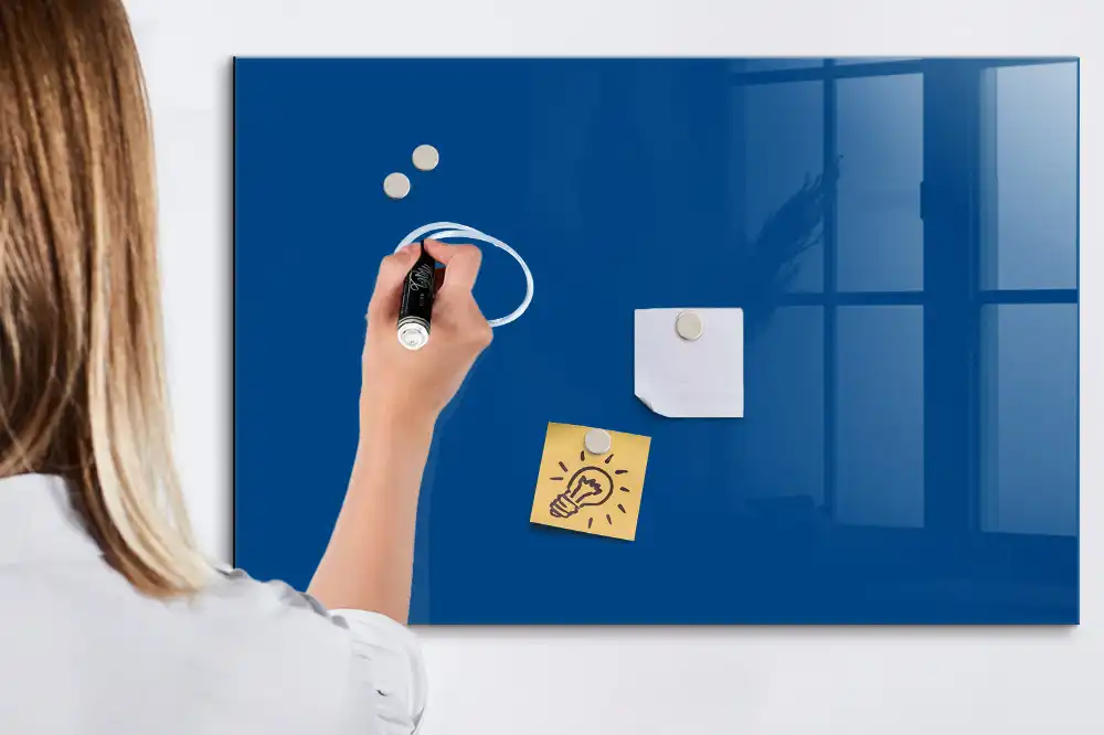 Tableau blanc magnétique effaçable à sec bleu